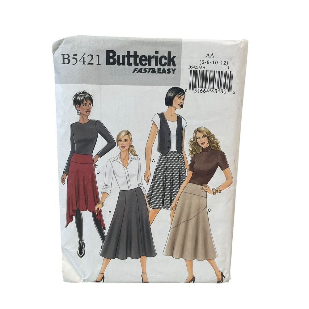 Butterick Skirt Sewing Pattern Misses 6-12 B5421 Flared A-Line Asymmetrical